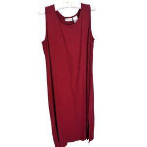 Vtg Womens Red Linen Maxi Dress Shift Medium 90s Sleeveless Studio Ease Petite